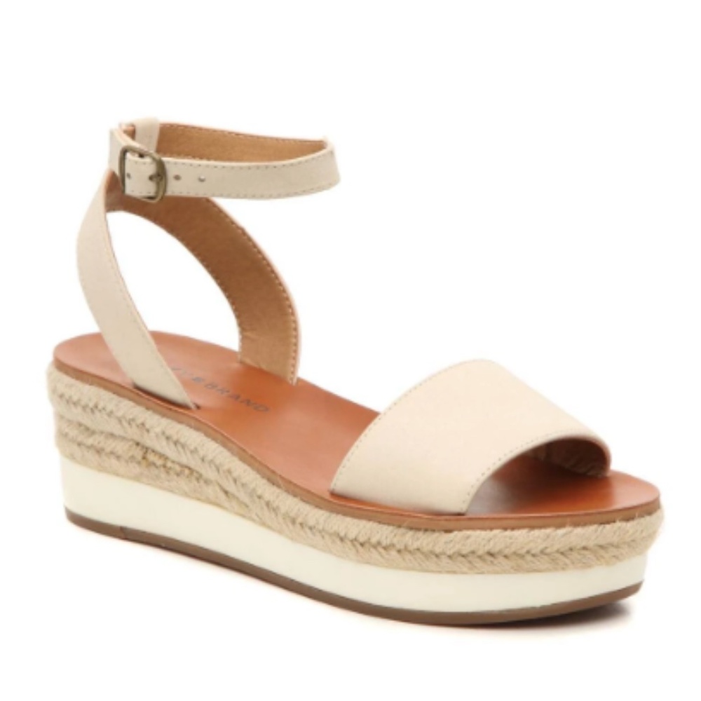 NEW Lucky Brand Sandshell Jeneka Leather Platform Espadrille Sandals Size 8.5